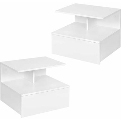 Woltu - 2x Nachtschrank Nachttisch hängend Weiß Nachtkästchen, offenem Fach, Wandkonsole Image