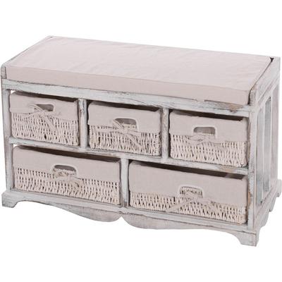 HHG - Kommode und Sitzbank mit 5 Schubladen, 45x77x36cm, Shabby-Look, Shabby Vintage weiß Image