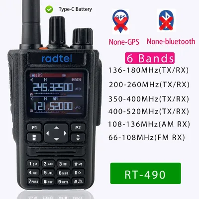None-GPS/Buletooth Ver. Radtel RT-490 Amateur Ham Radio 256CH Air Band Walkie Talkie VOX SOS LCD Police Scanner Aviation