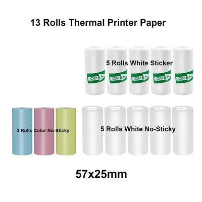 13 Roll Papers For Mini Printer For Notes Photos Stickers Labels Receipts Ldeal for Photos Journals Notes To-do Lists 57x25mm