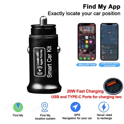 Car Charge GPS Locator Tracker 20W USB Phone Charger Fast Charging Type C QC3.0 With iPhone Find My