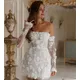 2024 Sheath Short Wedding Dress 3D Floral Appliques Detachable Long Sleeves Corset Strapless Beach Women Bride Dress Customized