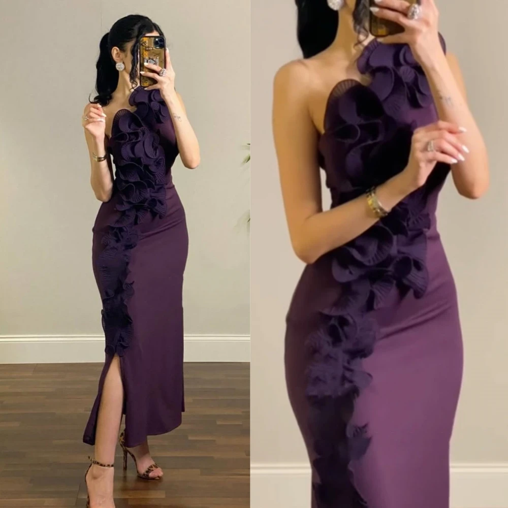 Customized Jersey Flower Cocktail Party Mermaid One-shoulder Bespoke Occasion Ankle Length