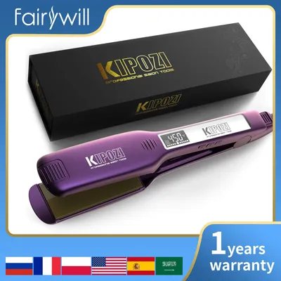 KIPOZI Professional Titanium Hair Straightener Iron Fast Heating 1.75 Inch Wide Plates LCD Flat Iron Curling Iron Styling Tool