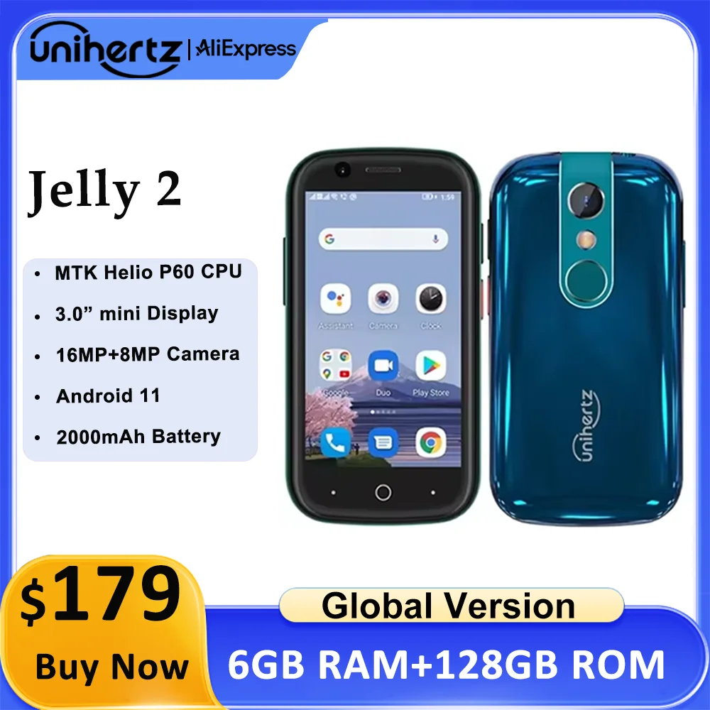 Unihertz Jelly 2 Mini Smartphone 6GB 128GB Android 11 Helio P60 Octa Core Unlocked NFC Cellphone 16MP Infrared Phone