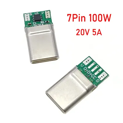 USB 3.1 Type-C 7Pin PD100W Connector Male Receptacle Adapter to Solder Wire Cable 20V 5A High Current Support PCB Board