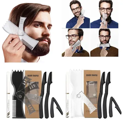 Facial Hair Template Kit Adjustable Beard Shaper Mustache Trimming Set Practical Beard Stencil Guide Non-slip Styling Tool