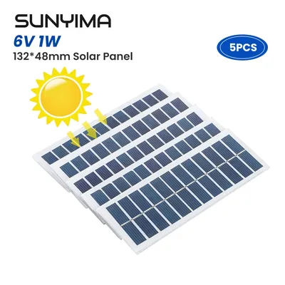 SUNYIMA 5PCS High Performance Cell Solar Panels 6V 1W 132*48MM Mini Photovoltaic System DIY For Battery Phone Chargers Portable