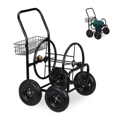 relaxdays Schlauchwagen Metall 4 Räder schwarz silber