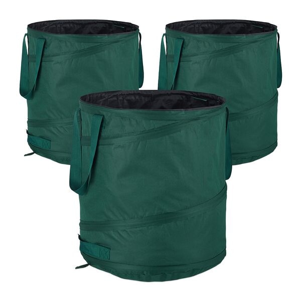 relaxdays 3er-Pack Pop Up Laubsack 85 L grün grün Image