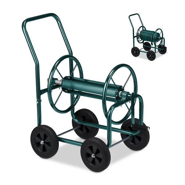 relaxdays Schlauchwagen Metall grün silber