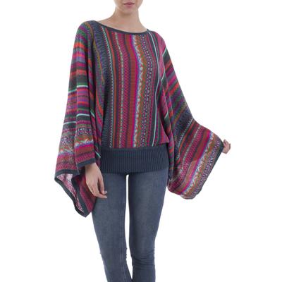 Fiesta of Color,'Colorful Striped Alpaca Wool Blend Sweater from Peru'