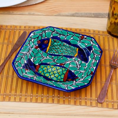 Fish Fiesta,'Mexican Talavera-Style Ceramic Fish-Themed Serving Plate'