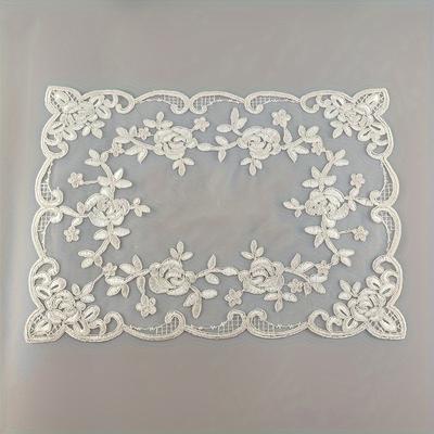 TEMU Polyester Lace Placemat - Rectangular Embroidered Table Mat, French , Decorative Dust Cover, Multifunctional Home Decor, Dining Table Accessory, Machine-woven Vase Coaster, 1pc Image