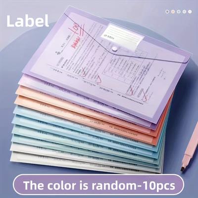 TEMU 10pcs File Folders, Plastic Envelope Folder, Us Letter A4 Size Transparent Envelopes With Label Pocket, Folders For Documents, Morandi Color