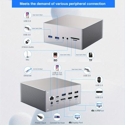 TEMU Usb C Docking Station With Dual 4k Hdtv, Dp, 6 Usb , Sd/tf Card Slot, 60w Usb-c Pd Charging Dock, Triple Display For Windows Usb C 3.1 Gen 2 Systems, Not For Os