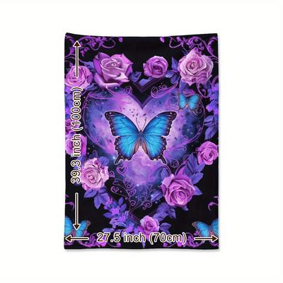 TEMU Cozy Butterfly & Purple Rose Print Flannel Throw Blanket - Soft, Warm, And Lightweight For All - Perfect Gift , Family, And - Ideal For , Travel, And Home Decor