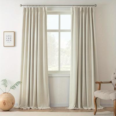 TEMU 100% Blackout Natural Linen Curtains For Bedroom Double Layer Drape Farmhouse Thermal Insulated Back Tab Full Light Blocking 2 Panels For Living Room Pinch Pleat Light Linen