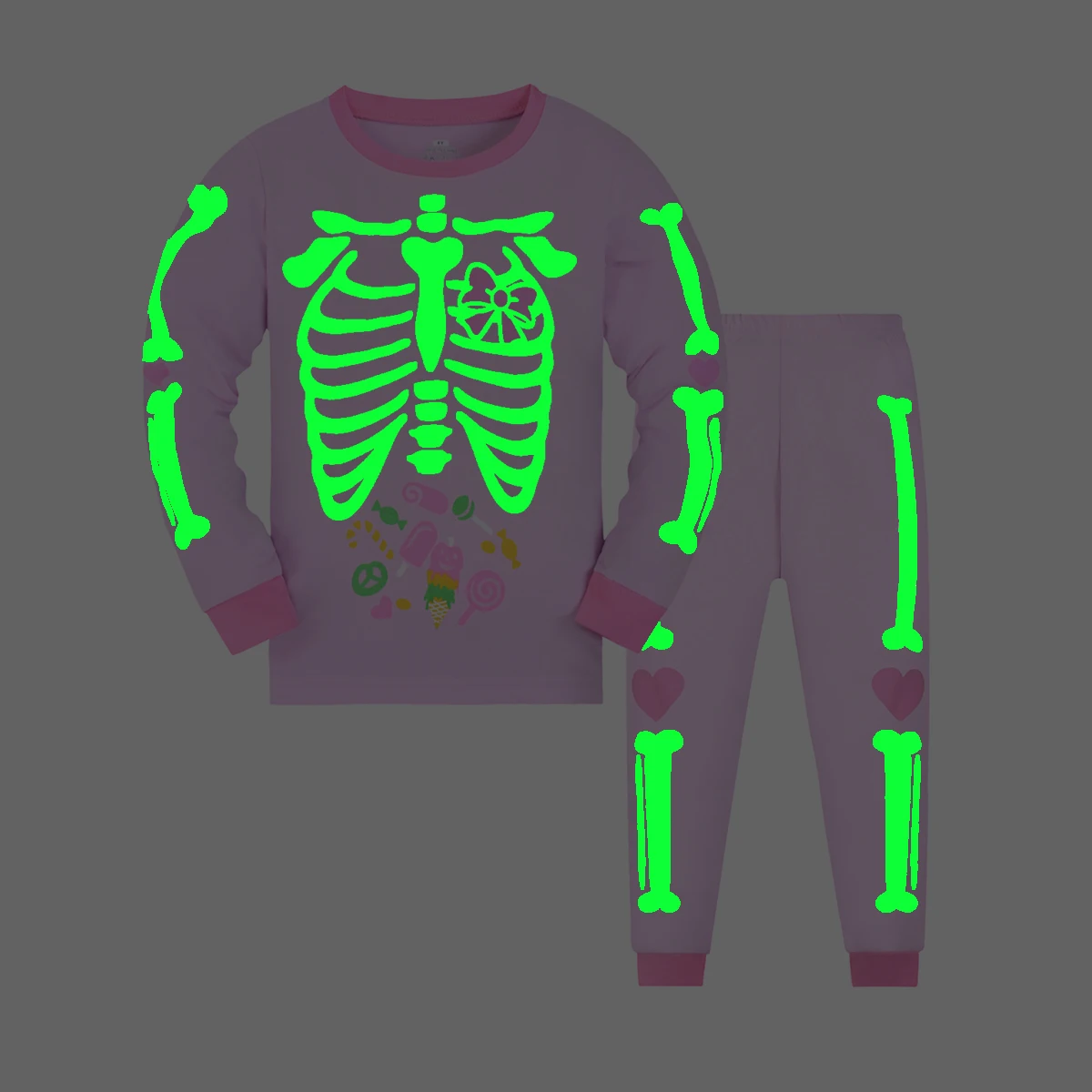 Halloween Glow Pyjama-Sets für kleine Mädchen, Skelett, Kürbis, Baumwolle, Kinder-Nachtwäsche, 2–9 Jahre Image
