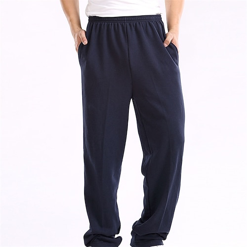 Herren Jogginghose Fleecehose Hose Freizeithose Gerade geschnittene Sweatpants Elastischer Bund Einfarbig Komfort Weich Lässig Täglich Streetwear Sport Mode Schwarz Wein Mikroelastisch Image