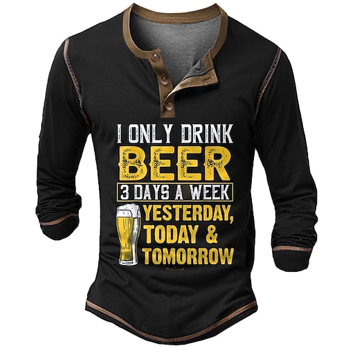 Herren Langarm Grafik Tee Lustiger Biertrink-Wortwitz Henley Shirt - Gestern Heute Morgen Image