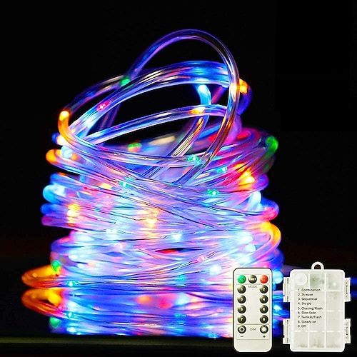 LED Rope Lights LED Lichterkette Außen wasserdicht IP65 Feenlichter 30m-300Leds 22m-200Leds 12m-100Leds 7m-50Leds 8 Modi batteriebetrieben dimmbar/Timer mit Fernbedienung für Partys