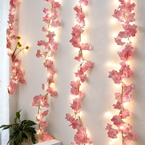 Elegante Hochzeitsfeier Kirschblüten Rattanstäbe Feenlichter Batteriebetriebene LED Lichter für Feiertag Hochzeit Raumdekoration Image