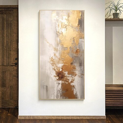 handgemachtes Ölgemälde auf Leinwand, Wandkunst, Dekoration, moderne abstrakte goldene Textur für die Inneneinrichtung, gerolltes, rahmenloses, ungedehntes Gemälde Image