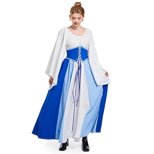 Retro Vintage Mittelalterlich Renaissance Kleid Kleid im Regency-Stil Elf Wikinger Elfen Kostüm Damen Keltisch Seeräuber Fantasie Halloween Karneval Maskerade Party LARP Renaissance-Messe Erwachsene Image