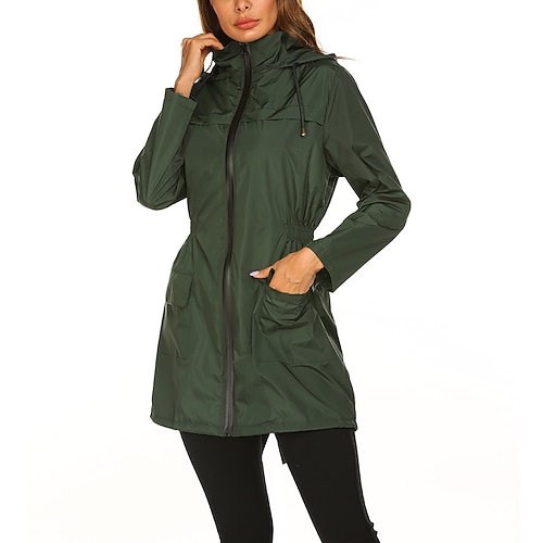 Damen Wanderregenmantel Wasserdichte Wanderjacke Regenjacke Frühling Winter Draussen Thermowarm Wasserdicht Winddicht Schnelltrocknend Oberbekleidung Mantel Oberteil Angeln Klettern Leger Schwarz Image