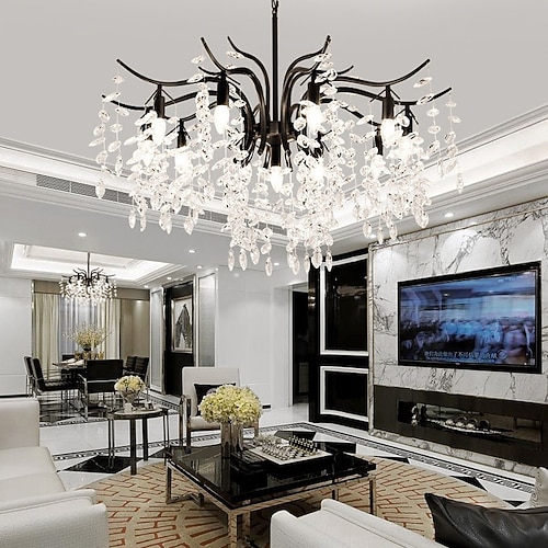 Moderne LED-Kronleuchterlampe, LED-Kristallkronleuchter, Gold- und Schwarz-Kronleuchter, Luxusbeleuchtung für Küche, Esszimmer, Wohnzimmer, Schlafzimmer, Lampe, Lustre Pendente, 9-flammig Image