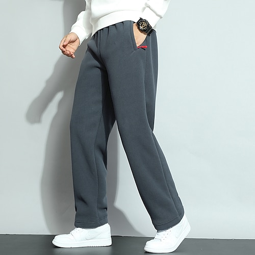 Herren Sherpa Jogginghose Hose Gerade geschnittene Sweatpants Kordelzug Elastischer Bund Reißverschlusstasche Einfach Komfort Warm Volle Länge Outdoor Lässig Täglich Sport Basic Schwarz Blau Image