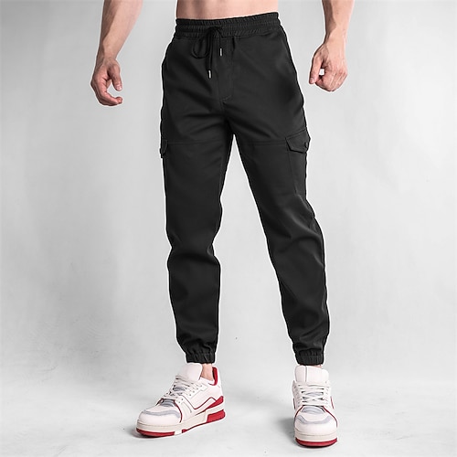 Herren Cargohose Cargohosen Cargohose Jogginghose Jogger Hose Hosen Kordelzug Elastische Taille Multi Pocket Glatt Komfort Sports Outdoor Täglich Modisch Brautkleider schlicht Cachi scuro Schwarz Image