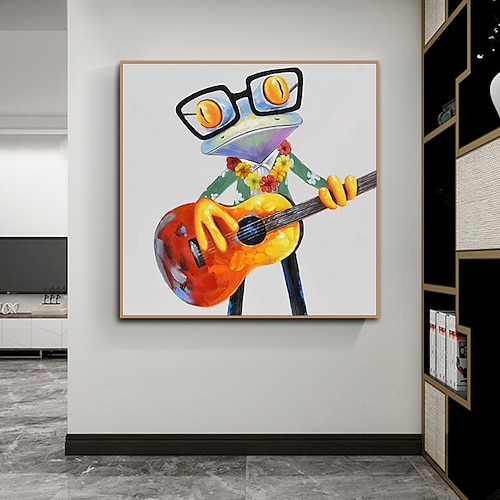 Mintura handgefertigte Ölgemälde mit Cartoon-Frosch auf Leinwand, Wandkunst, Dekoration, moderne abstrakte Tierbilder für die Inneneinrichtung, gerolltes, rahmenloses, ungedehntes Gemälde Image
