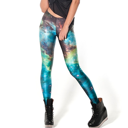 Per donna Collant Ghette Nero / Bianco Verde Blu Vita normale Casuale / sportivo Athleisure Fine settimana Yoga Stampa Elasticizzato Alla caviglia Comfort Cielo stellato Taglia unica / magro