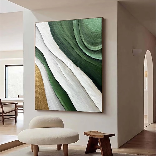 grünes Ölgemälde handgemachtes 3D abstraktes Ölgemälde handgemaltes Ölgemälde Wand modernes abstraktes grünes Wellenleinwandgemälde Wohndekoration Dekor Leinwandgemälde Image