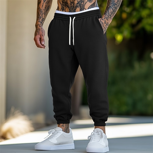 Herren Jogginghose Trainingshose Jogginghose Jogger Hose Hosen Freizeithose Waffelhose Kordelzug Elastische Taille Glatt Komfort Warm In voller Länge Outdoor Casual Täglich Sport Modisch Schwarz Weiß Image