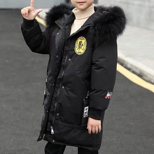 Kinder Jungen Daunenmantel Daunenjacke Oberbekleidung Buchstabe Langarm Mantel Schule Cool Niedlich Schwarz Grün Herbst Winter 7-13 Jahre Image