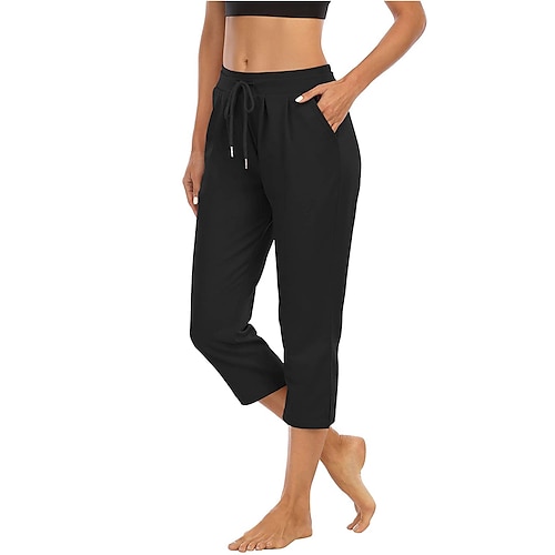 Damen Jogginghosen Jogginghose Yogahose Kordelzug Tasche Hohe Taille Capris Sportlich Athleisure Sommer Frühling Schnelltrocknend Weich Feuchtigkeitsableitend Atmungsaktiv Fitnesstraining Training Image