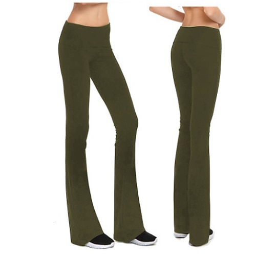 Damen Schlaghose Unterteil schnell trocknend atmungsaktiv weich einfarbig Armeegrün grau Dunkelmarine Elasthan Yoga Fitness Fitnessstudio Training Sommer Sport Activewear dehnbar Image