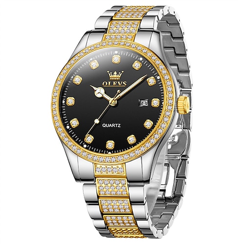 neue Herrenuhr mit Stahlband der Marke Olevs Olevs mit Diamanten, leuchtendem Kalender, Modetrend, einfache Business-Quarzuhr, wasserdichte Sport-Herrenarmbanduhr für den Urlaub