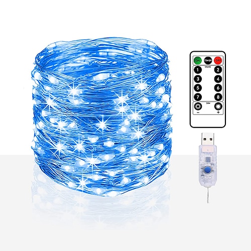Elegante 20 m lange Lichterkette mit 200 LEDs aus Kupferdraht für Hochzeitsfeiern und Empfänge mit Fernbedienung, wasserdichte Lichterkette mit USB-Stromversorgung und 8 Modi für die Inneneinrichtung Image