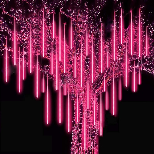 2er-Pack Meteorschauer-Weihnachtsbeleuchtung für den Außenbereich, 30 cm, 8 Röhren, 192 LED-Lichter für fallenden Regen, zum Einstecken von Eiszapfen-Schneekaskaden-Lichterketten für Weihnachtsbaum-Feiertags-Terrassendekorationen Image