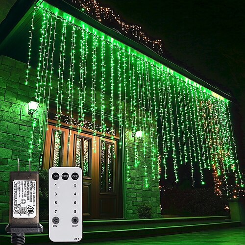 Outdoor Weihnachten Eiszapfen Fenster Vorhang Lichter 6x1m-300led Stecker in 9 Farben Fernbedienung Fenster Wandbehang Licht warmweiß RGB für Schlafzimmer Party Garten Weihnachtsschmuck 31V Image