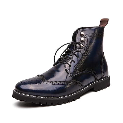 Handbemalte Brogue-Stiefeletten für Herren mit Schnürung, Obermaterial aus Kunstleder und robuster Sohle – stilvolles Vintage-Freizeitschuhwerk Image