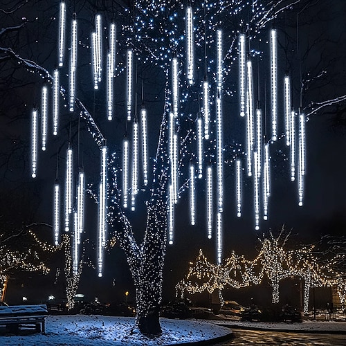 4 Packungen fallende Regenlichter Meteorregenlichter Lichter 30cm 32 Röhren 576 LEDs fallende Regen Tropfen Eiszapfen Lichterkette für Bäume Halloween Dekoration Feiertagshochzeit Image