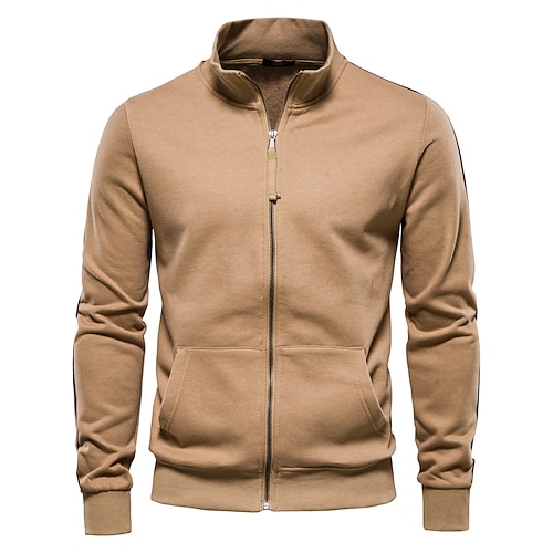 Herren Leichte Jacke Outdoor Sport Reißverschluss Tasche Frühling Herbst Einfarbig Sport Cool Stehkragen Regulär Schwarz Marineblau Khaki Grau Jacken Image