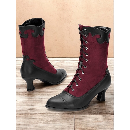 Grüne Schnürstiefeletten im viktorianischen Vintage-Stil für Damen mit gewelltem Rand und Brogue-Details – elegante High Heels für Cosplay, Steampunk und Retro-Outfits Image