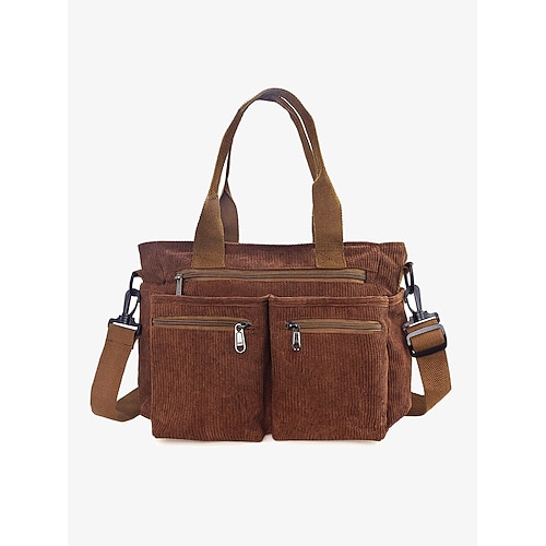 borsa tote vintage in velluto a coste con più tasche con cerniera - borsa casual per donna
