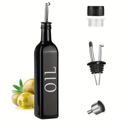 TEMU Olive Oil Dispenser, Oil Bottle, Liquid Seasoning Bottle, With 2 Drip Free And Funnel, Olive Oil Dispenser Bottle For Farmhouse Kitchen, Glass Oil Bottle - [single Package]